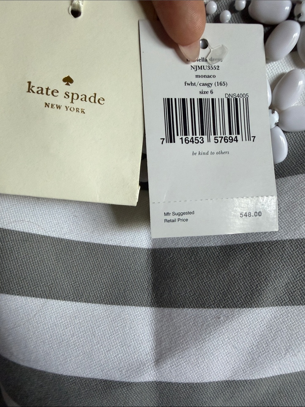 kate spade Gray & White Striped Jewel-Embellished Scoop Dress - Picture 2 of 8